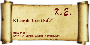 Klimek Euniké névjegykártya